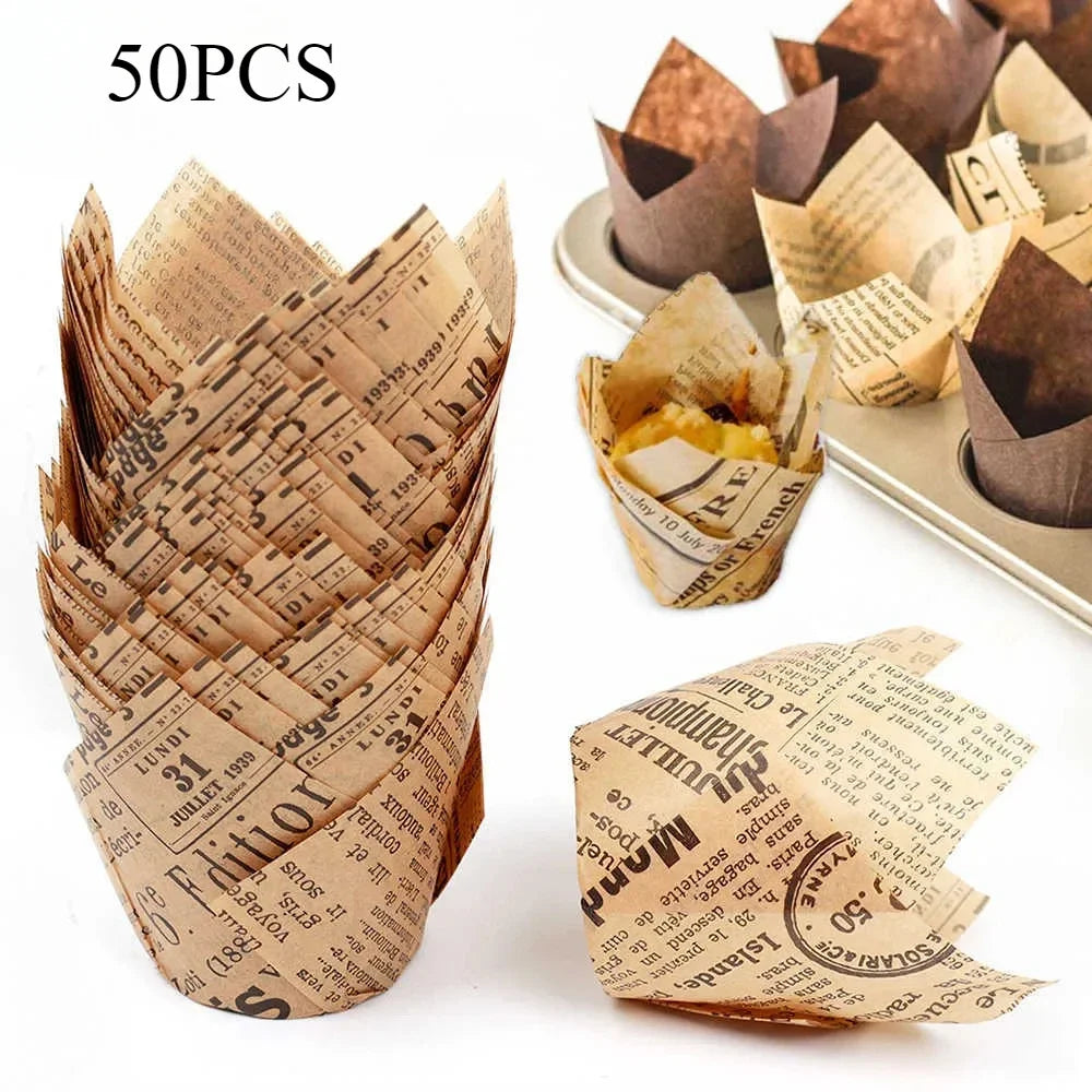 50pcs Newspaper Style Baking Cup Cupcake Liner Cupcake Wrapper Molde Cupcake Paper Cups Bakeware Tool for Wedding Birthday Party Oasis Select