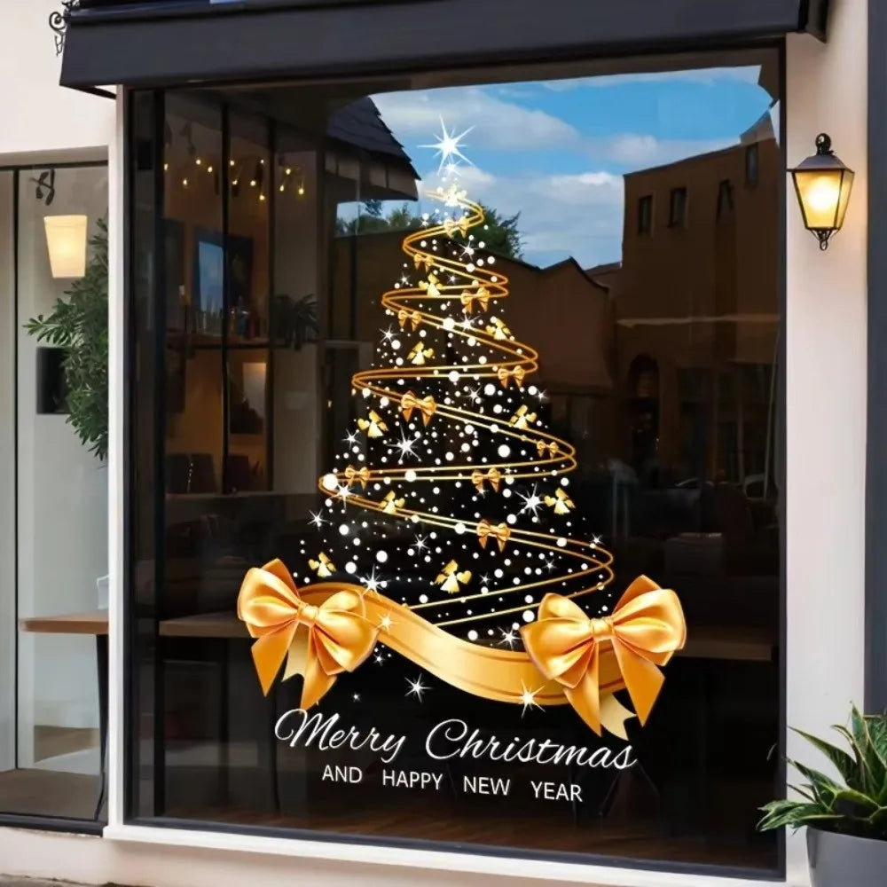 Golden Christmas Tree Window Clings – Reusable Xmas Stickers