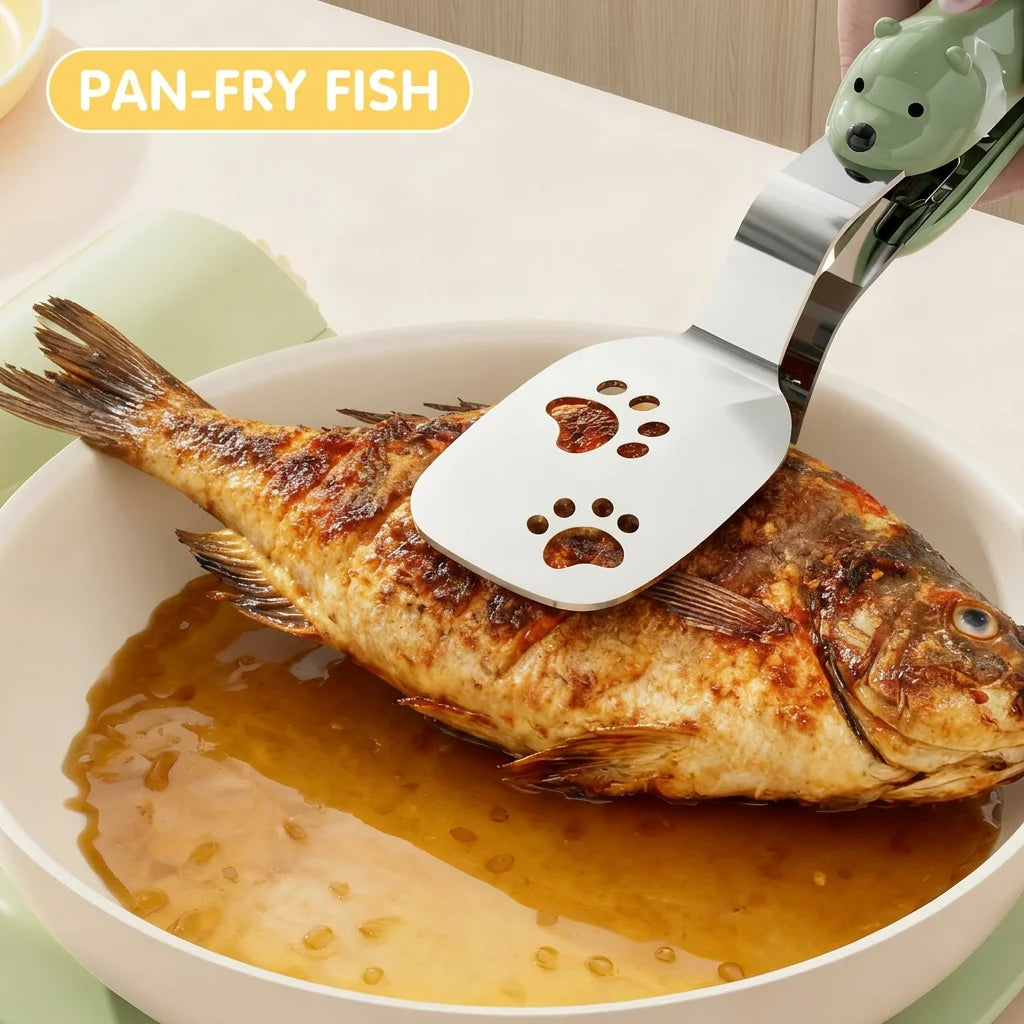 Bear Fish Tongs Flipper Stainless Steel Kitchen Home Utensil Spatula Turner Non Slip Handle Cooking BBQ Grilling Tools Oasis Select