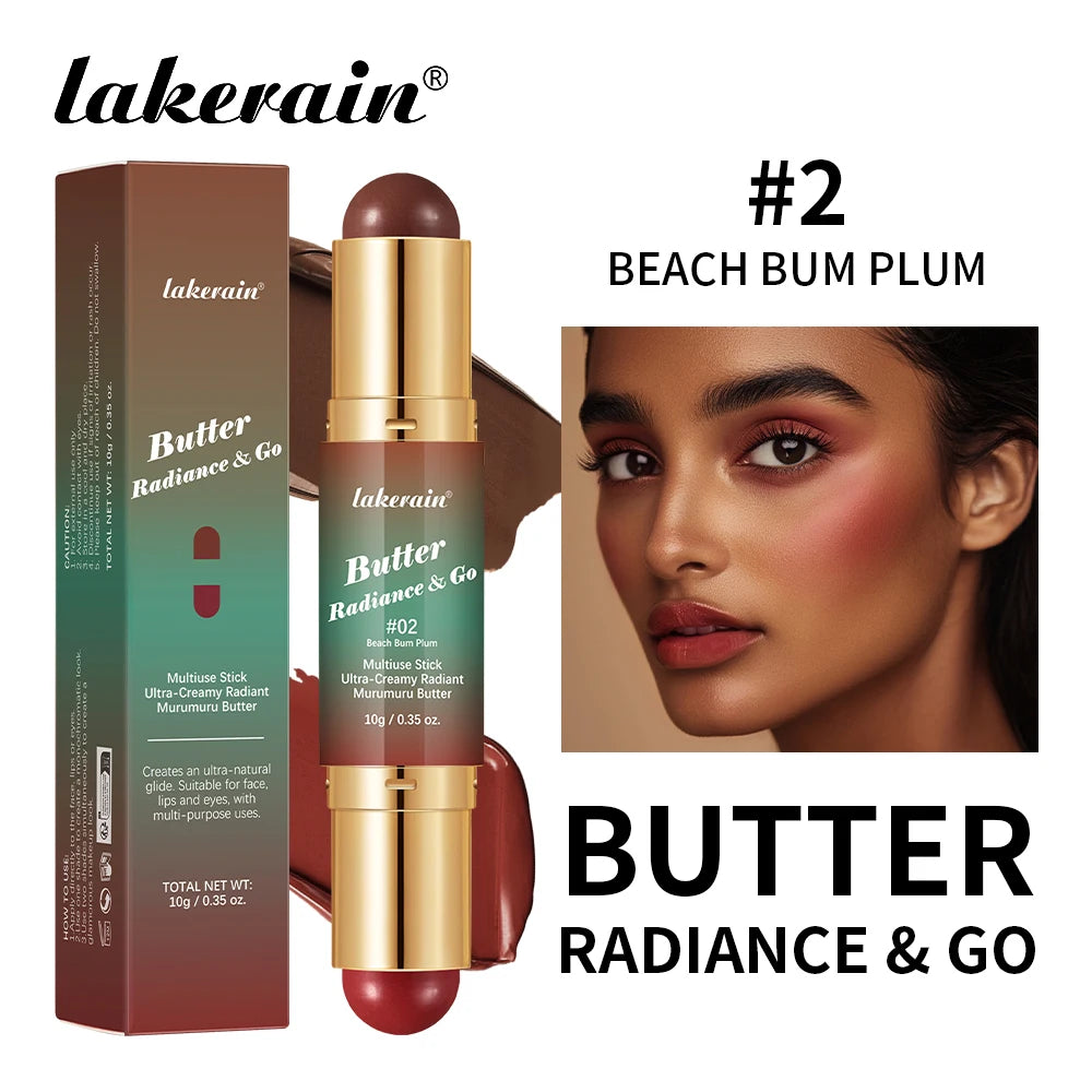 Lakerain Butter Makeup Stick Nature Bronze Colored Matte Effect Moisturizing Smooth Dual-head Design Multi-purpose Makeup Stick Oasis Select Beach Bum Plum