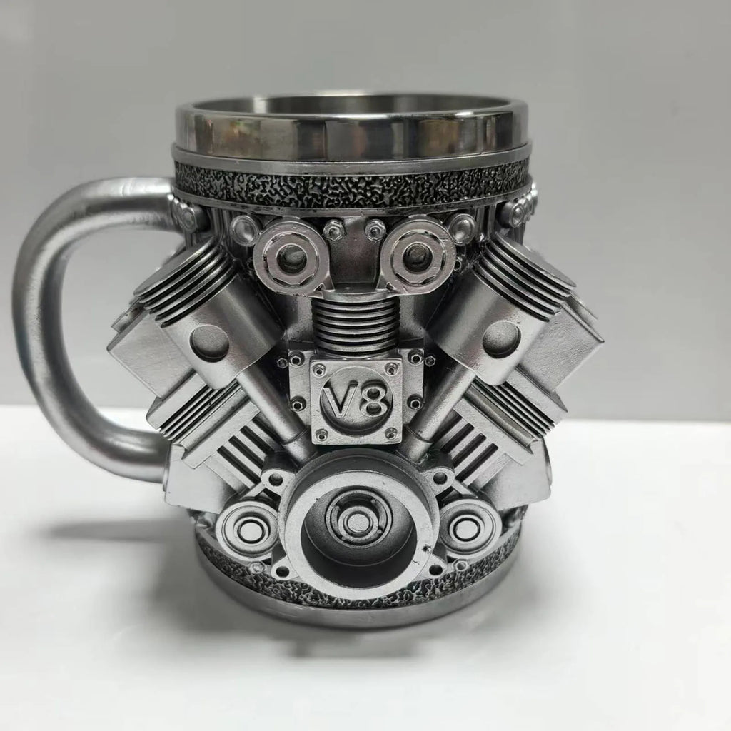 Stainless Steel Cup V8 & V6, V6 V8 Engines Design Mug, Durable & Stylish Rust-Proof 15oz Coffee Mug Perfect for Car Enthusiasts Oasis Select