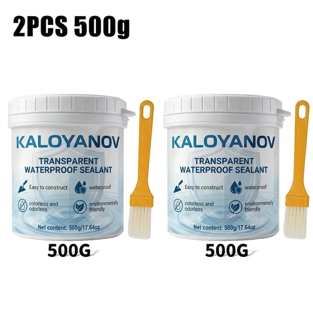 Transparent Waterproof Sealant with Brush Invisible Anti-Leak Agent Repair Coating Glue for Bathroom Roof Wall Window Tile Paste Oasis Select 500g-2PCS