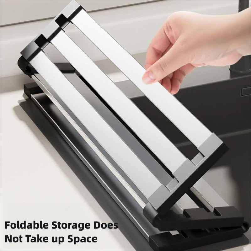 304 Stainless Steel Kitchen Sink Drain Rack Foldable Dish Drainer Rack Rack Sink Bowl and Dish Storage Rack Drying Storage Shelf Oasis Select