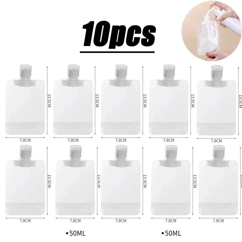 2-10PCS Travel Empty Squeeze Bags Lotion Dispensing Bag Refillable Shampoo Toiletries Conditioner Liquid Cosmetic Storage Pouche Oasis Select 8pcs-50ml