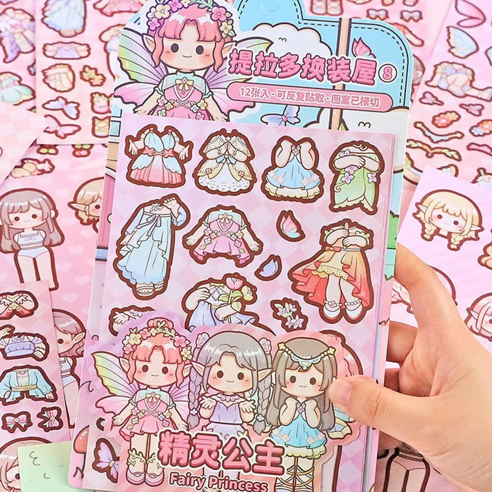 Dress Up Girls Stickers DIY Cartoon Princess Change Clothes Kawaii Toys Children Birthday Party Decor Gifts Stationery Sticker Oasis Select