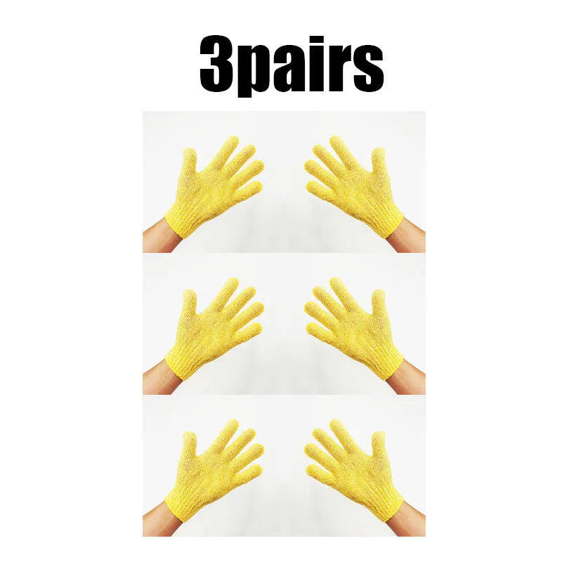 1/2/3pairs Body Cleaning Gloves Washcloth Soft Brush Home Hotel Bathroom Shower Ball Back Scrubber Exfoliating Skin Bath Gloves Oasis Select 3pairs yellow