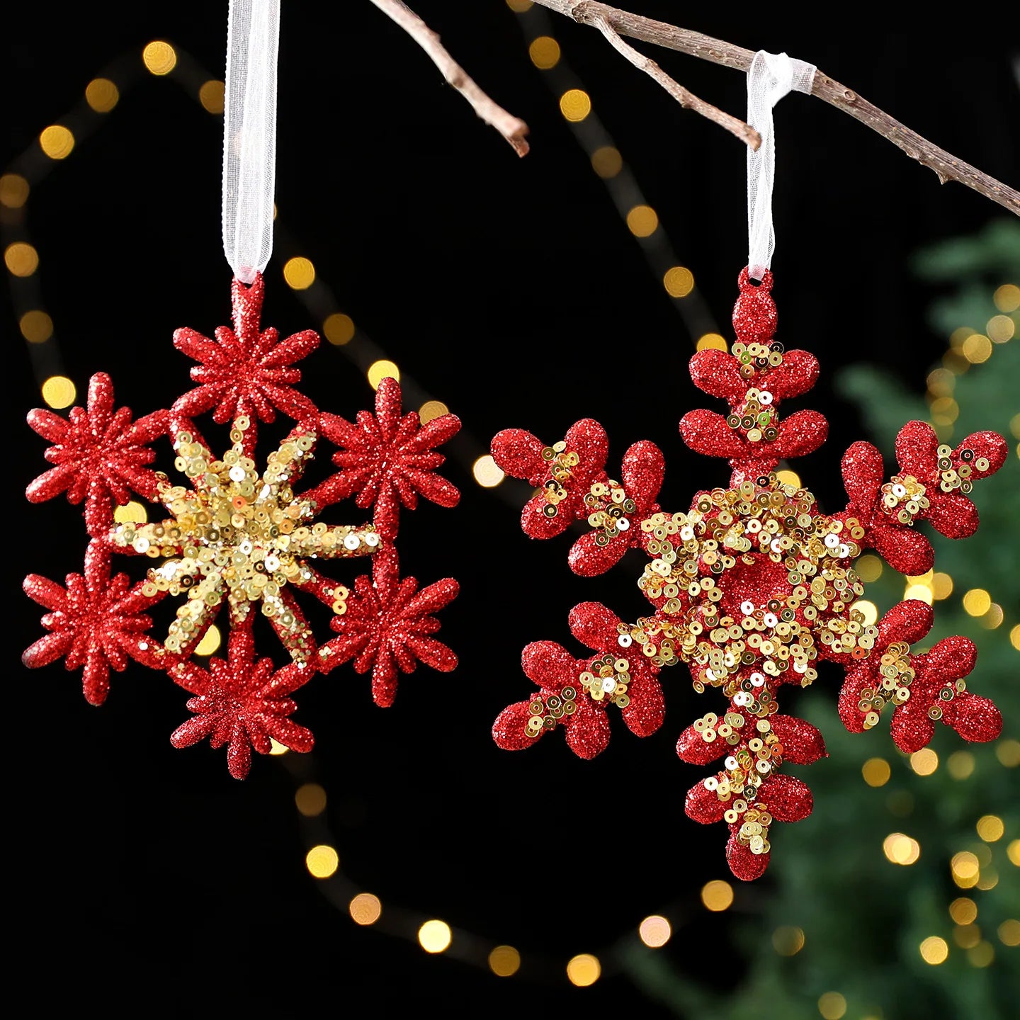 Red Glitter Christmas Pendant with Gold Sequins | Tree Ornament