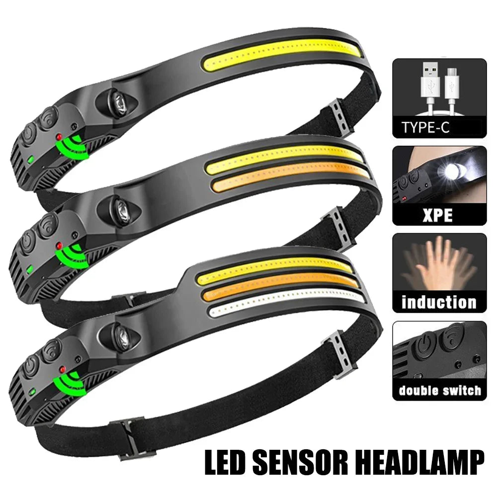 Head Led Light Sensor HeadLight Type-c Rechargeable Head Torch Light Front Led Head Flashlight Super Bright Waterproof Headlamp Oasis Select