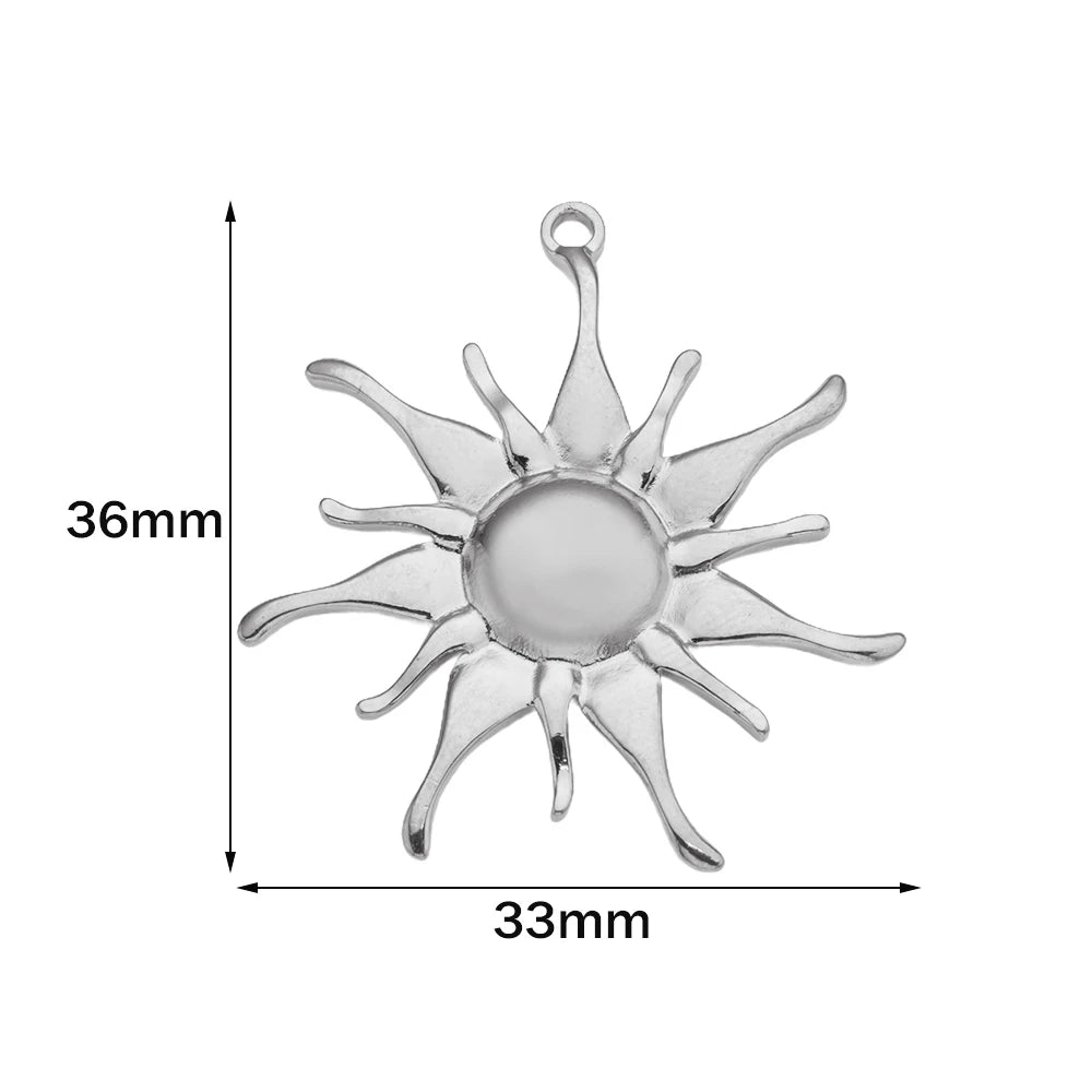 5pcs Stainless Steel Celestial Sun Charms Smile Pendants DIY for Necklace Bracelet Jewelry Making Craft Supplies Party Decor Oasis Select Steel 33x36mm