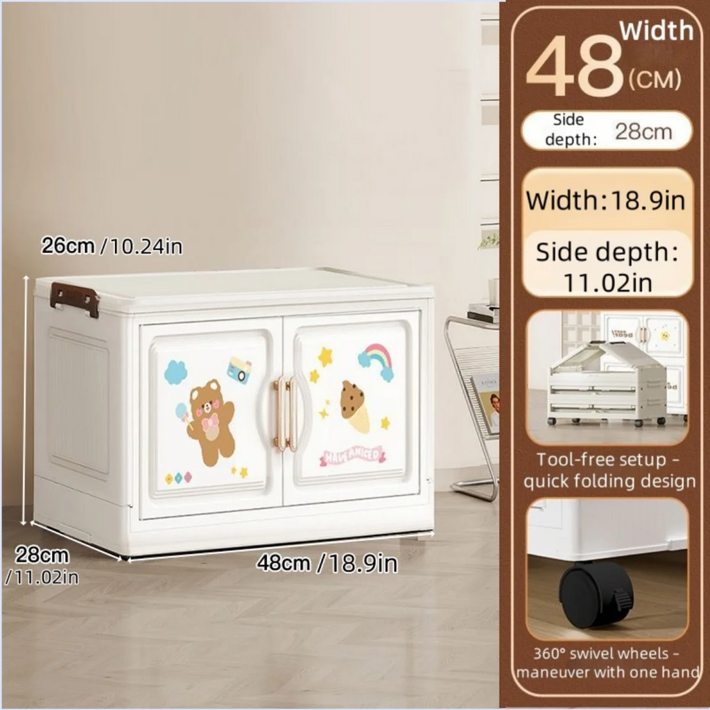 18.9 Inch Cartoon Foldable Storage Box,1-6 Tier Heavy-Duty Rolling Organizer,2 Colors for Bedroom/Living Room/Kitchen/Study Oasis Select 1 Layer Bear