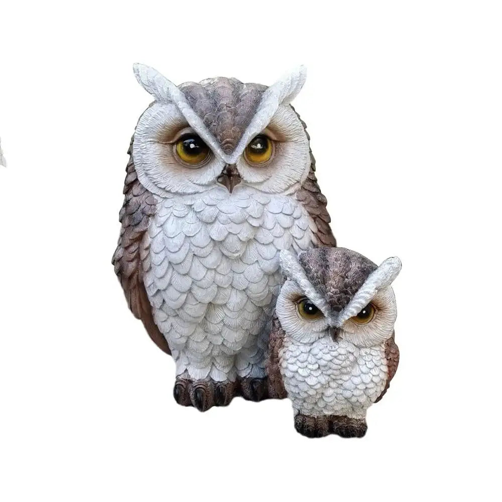 Resin Owl Statue – Lifelike Mother & Baby Garden Figurine
