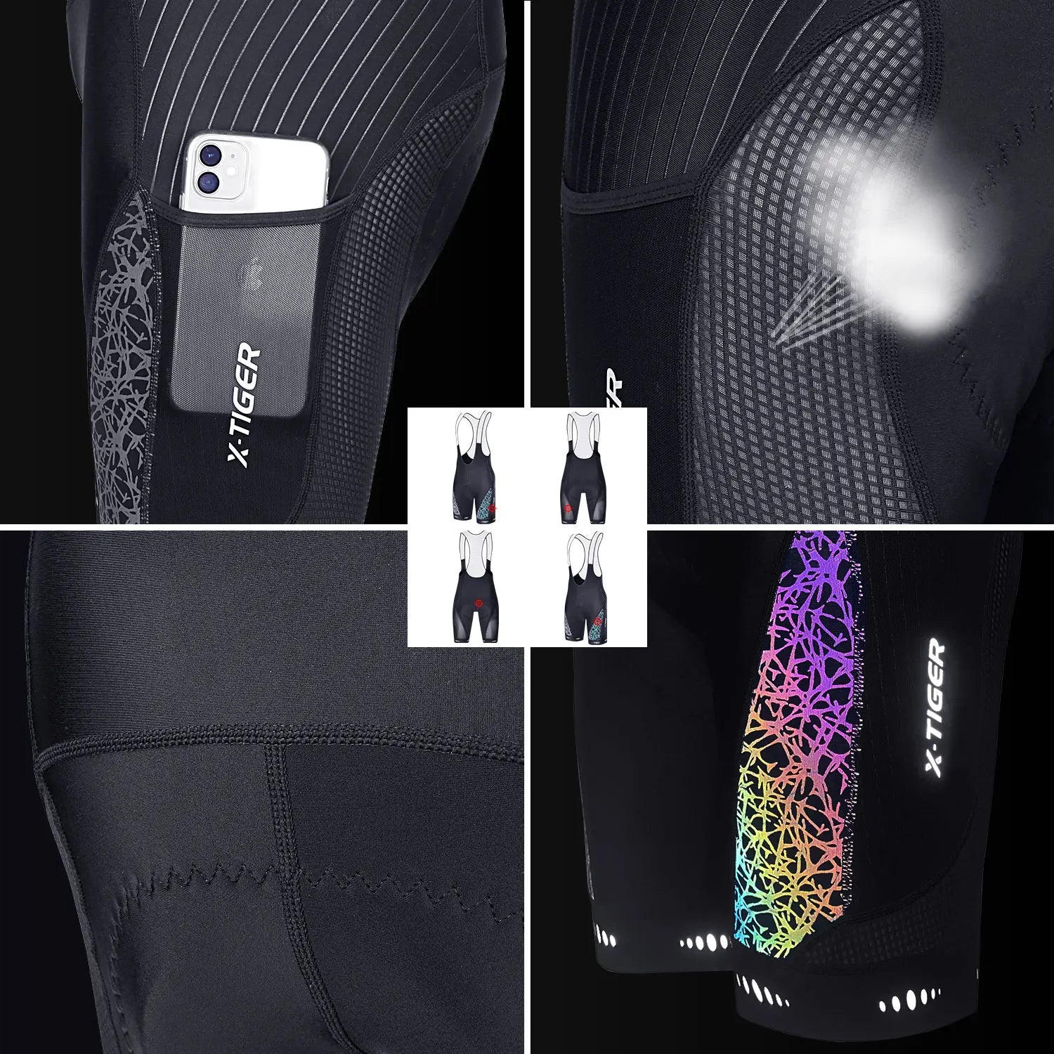 X-TIGER Cycling Bib Shorts 5D Gel Pad Mountain Bike Shorts Bretelle Pockets Outdoor Breathable UPF50+ Bike Tight Bicycle Shorts Oasis Select
