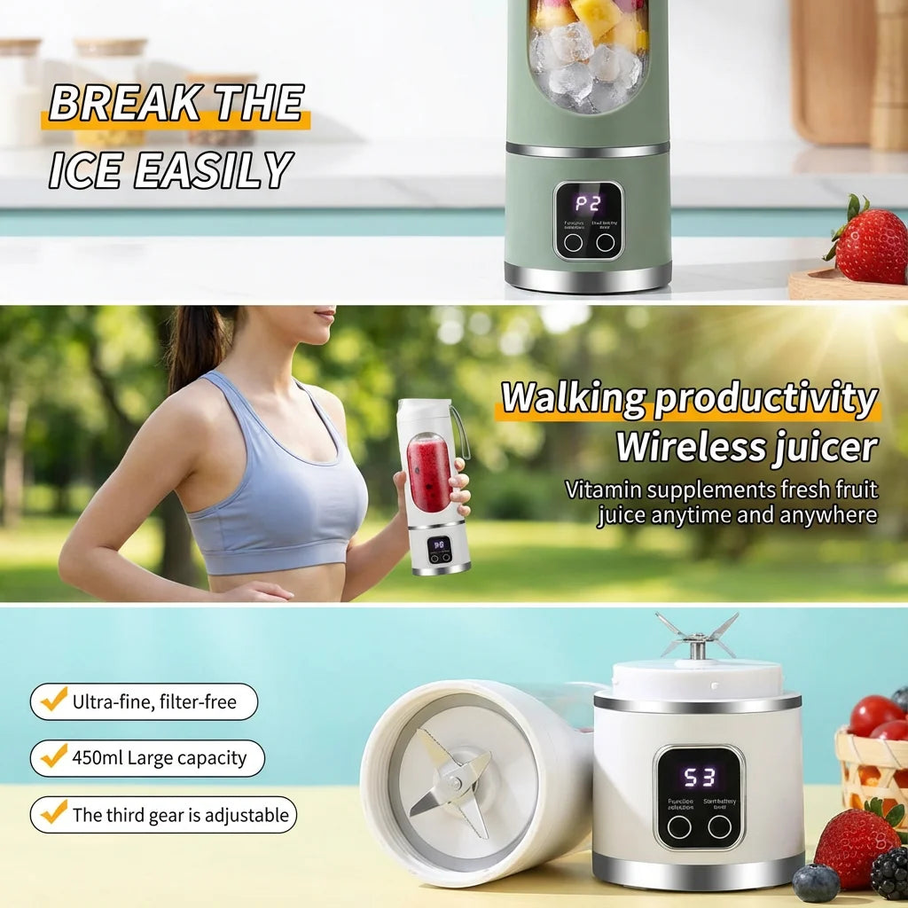 2025 Mini Electric Juicer with Powerful Motor 450ML Large Capacity Digital Display Crushed Ice Household Charging Juice Cup Oasis Select