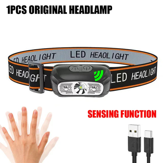8 Modes Handfress Motion Sensor Powerful LED Headlight headlamp Head Lamp COB Flashlight Torch head light For Camping, fishing Oasis Select 1Pcs Ordinary