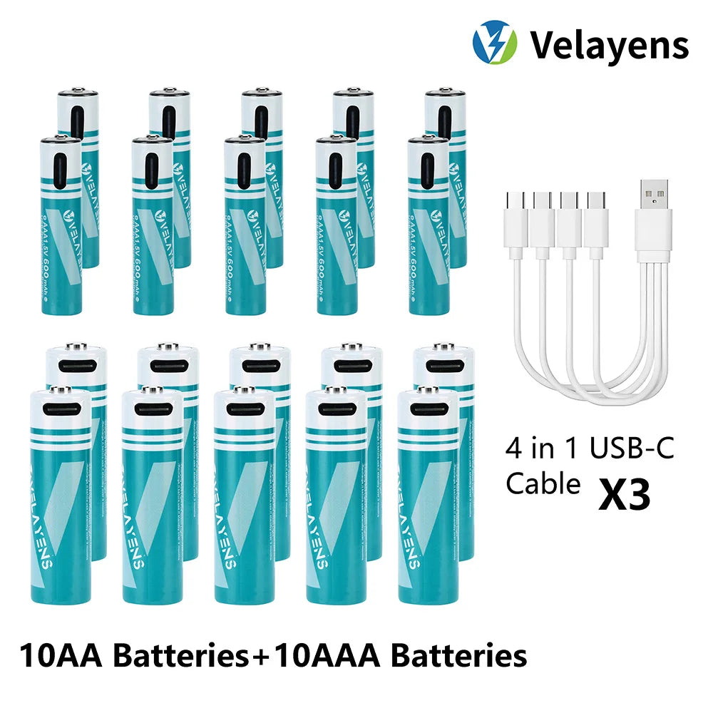 1.5V USB Rechargable Lithium Battery AA 2200mAh + AAA 600mAh Actual Capacity Fast Charging 2000+ Charge Cycles Oasis Select 10AA 10AAA