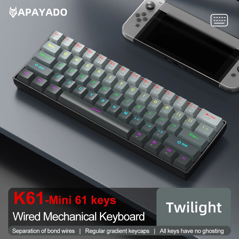 APAYADO K61 Mini Mechanical Keyboard,Wired,61 Keys,Phantom RGB, Black/White Red/Blue Mechanical Switch for Gaming,60% Portable Oasis Select K61-Twilight blue switch