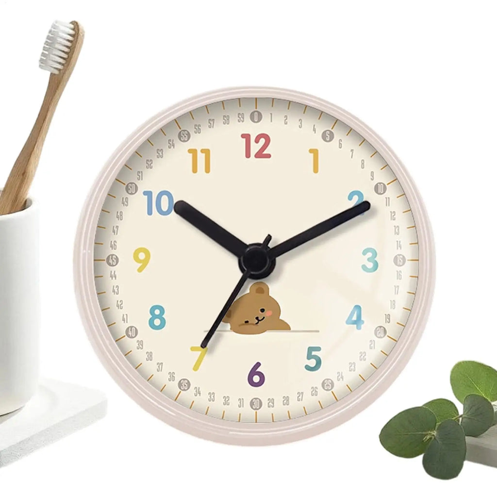 Shower Clock Bathroom Round Quiet Wall Decor with Suction Cup Waterproof Clock for Shower with Bear Pattern for Toilet Kitchen Oasis Select