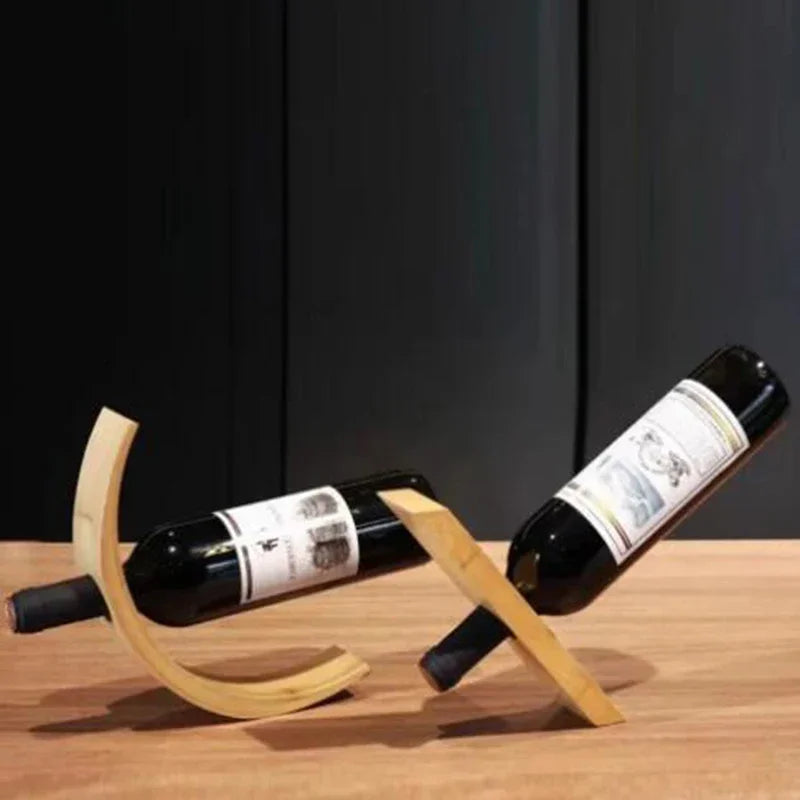 Wooden Balanced Wine Bottle Rack Home Creative Hanging Bamboo Wine Bottle Rack Club Display Rack Decoration Oasis Select