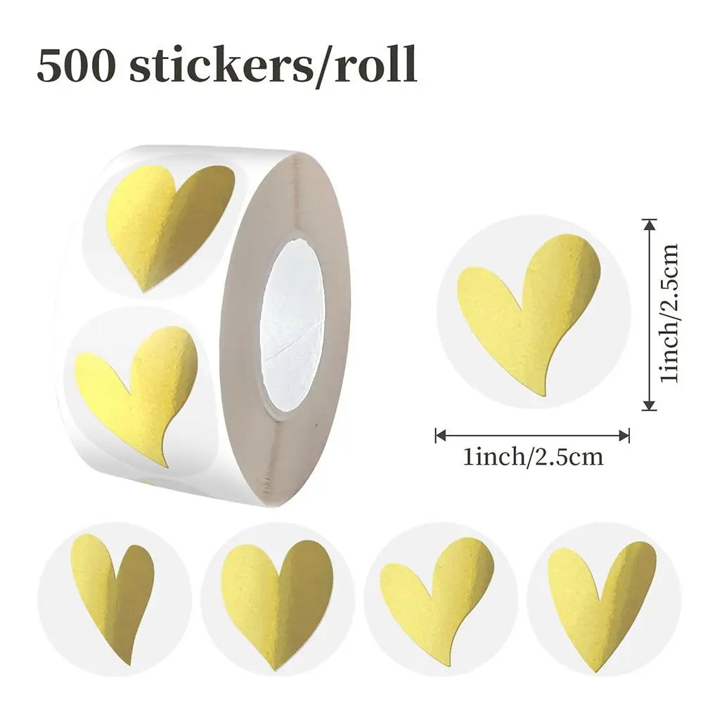 Transparent Heart Sticker Glowing Effect Heart Design Stationery Sticker Waterproof Gold Color Sealing Label Sticker Gift Decor Oasis Select