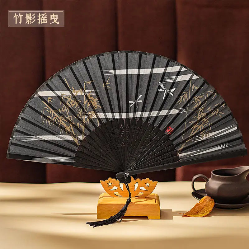 Ancient Style Folding Fan Embroidery Fringe Hanfu Holding Dance Props Fan Hand Held Fan Oasis Select E