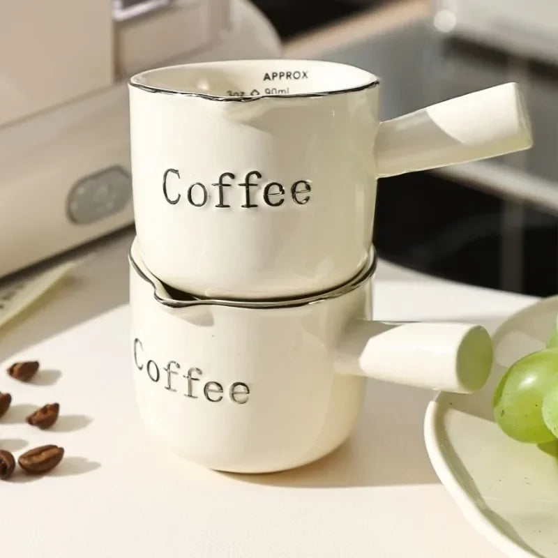 3oz/90ml Ceramic Measuring Cups with Duel Scale and Handle High Value Espresso Extraction Cup Transfer Cup Milk Jug Coffee Tool Oasis Select
