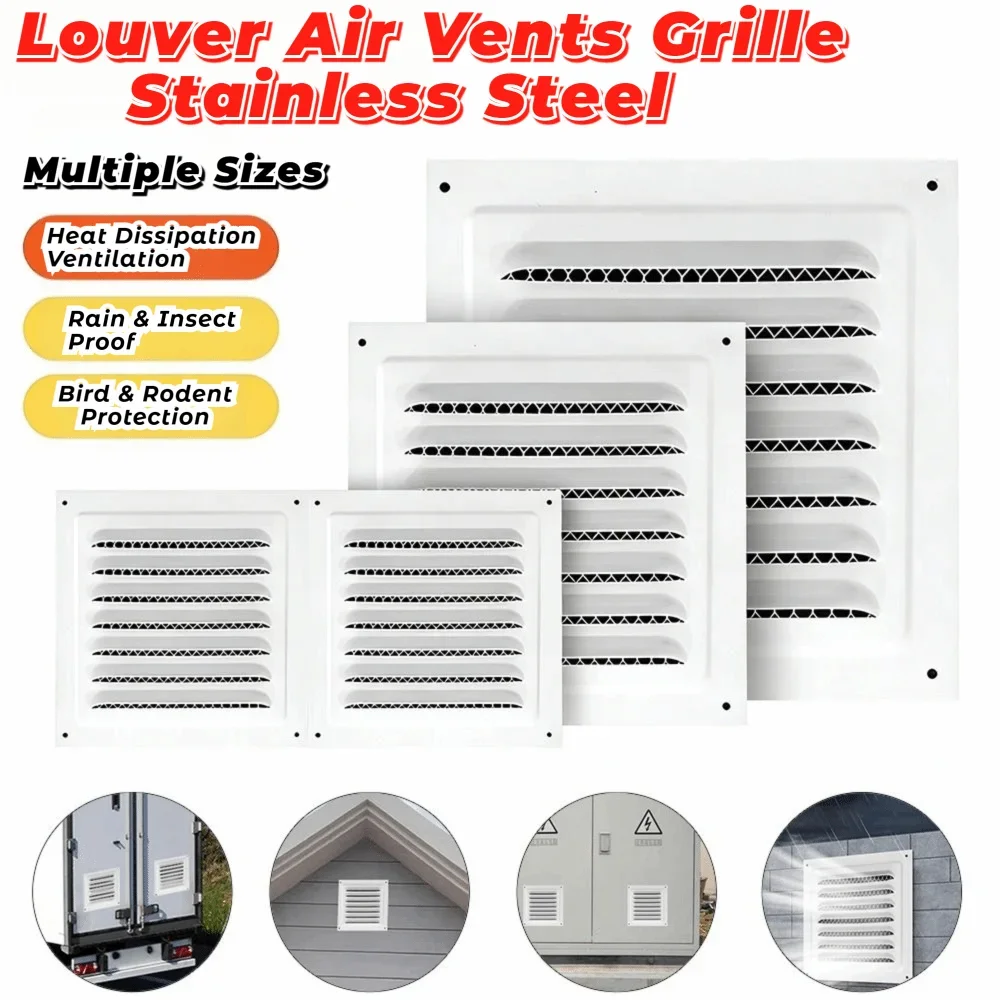 Stainless Steel Metal Vent Cover Built-in Insect Screen White Black Louver Air Vents Grille Square Grille Cover Oasis Select