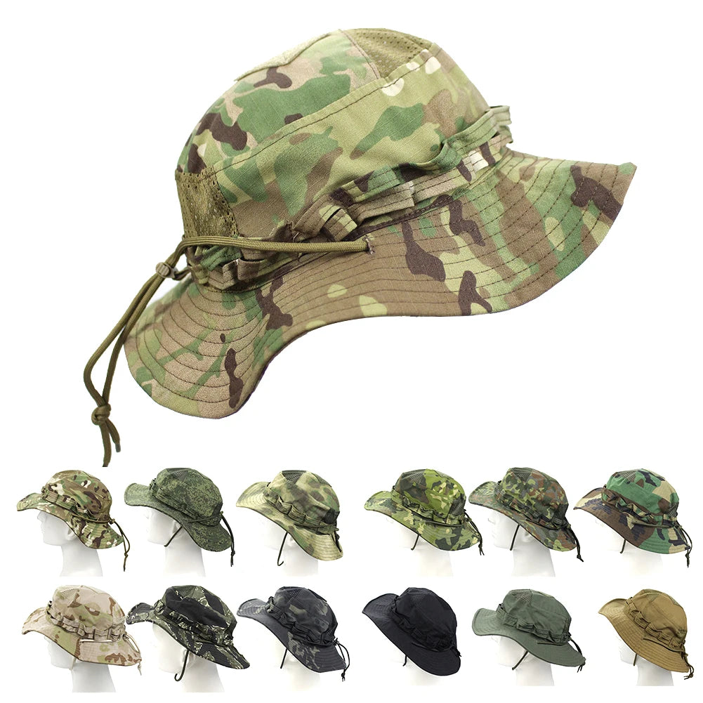Camouflage Enthusiasts Square Pocket Camo Bonnie Cap US Bucket Benny Hats Fishing Outdoor Hiking Tactical Sun Caps Oasis Select