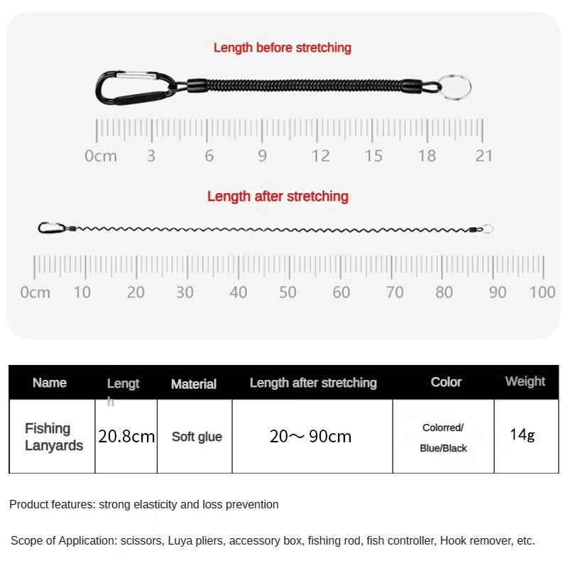 Fishing Lanyards 5pcs Tactical Retractable Spring Elastic Rope With Carabiner Camping Anti-lost Phone Keychain Fishing Rope Oasis Select
