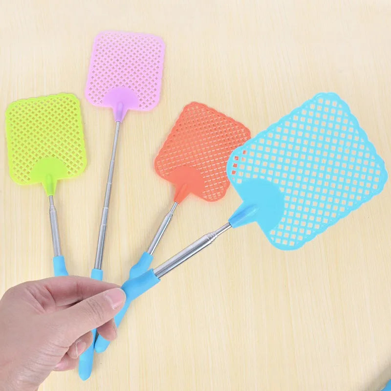 1/2pcsMini Retractable Plastic Fly Swatter; Stainless Steel Non-slip Handle; Summer Mosquito Swatter; Fly Killer For Home Garden Oasis Select