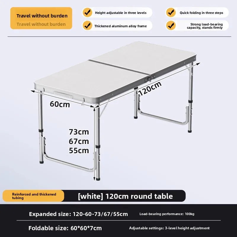 Folding table stall folding outdoor portable lifting work table camping picnic night market folding table and chairs Oasis Select White 120-60cm-A