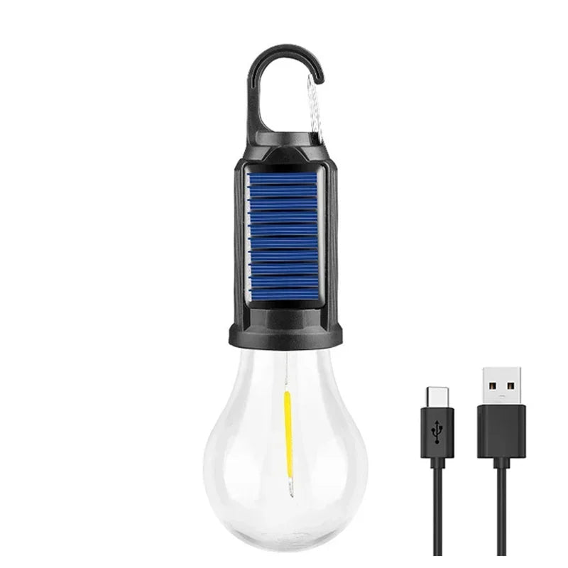 LED Solar Camping Lantern – USB Rechargeable Dimmable Bulb Hook