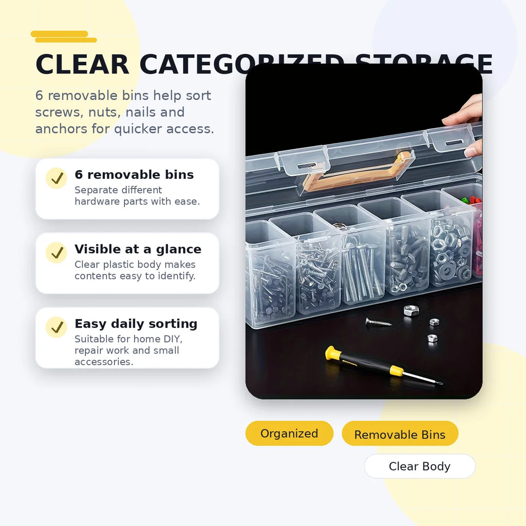 Portable Parts Organizer Box With Handle Clear Plastic Storage Case For Tools Screws Nuts Bolts Hardware Produce Bag Tote Oasis Select