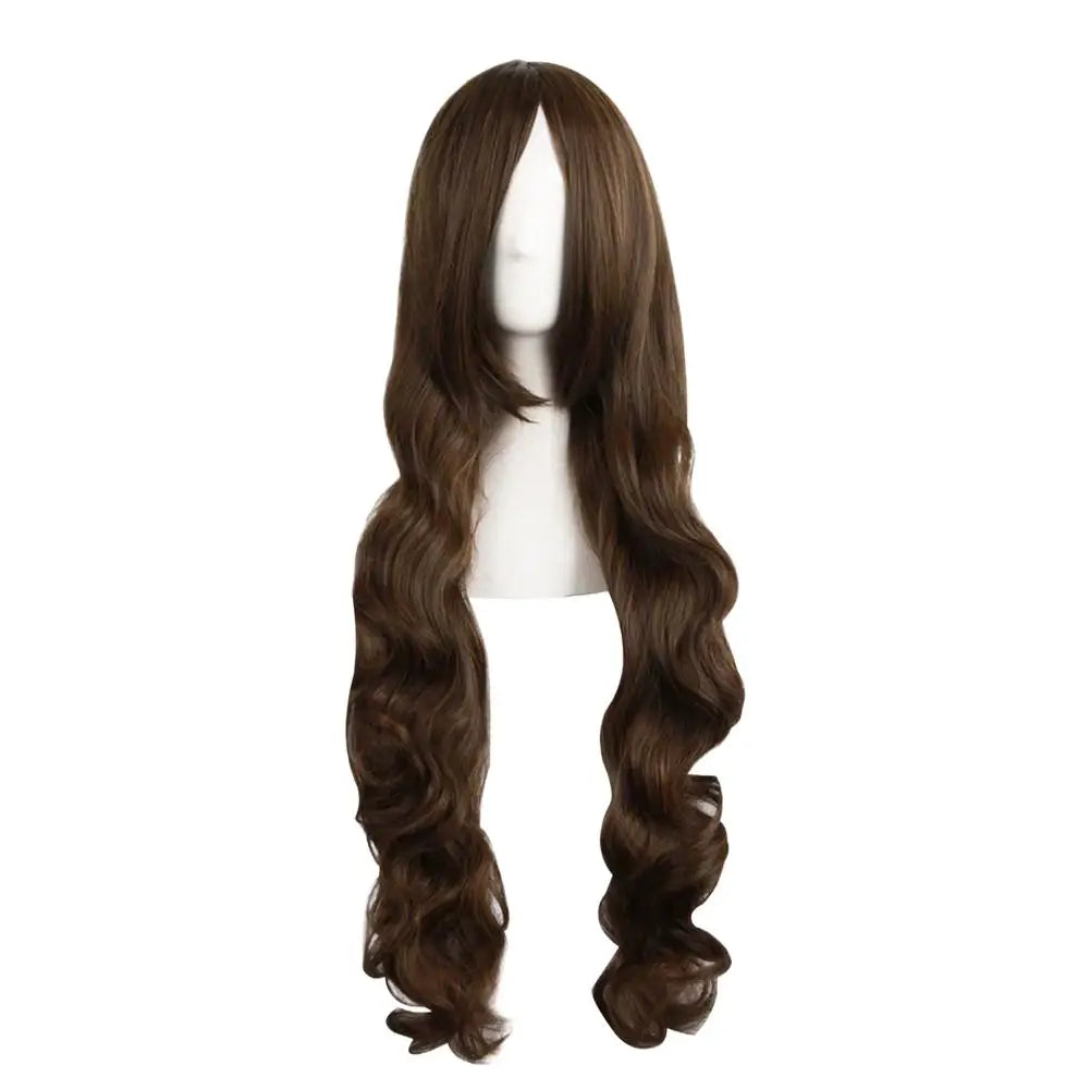 Women Long Wavy Cosplay Wig 80cm Brown Natural Looking Synthetic Lace Wig for Lolita Daily Use Party Salon Styling Oasis Select Brown