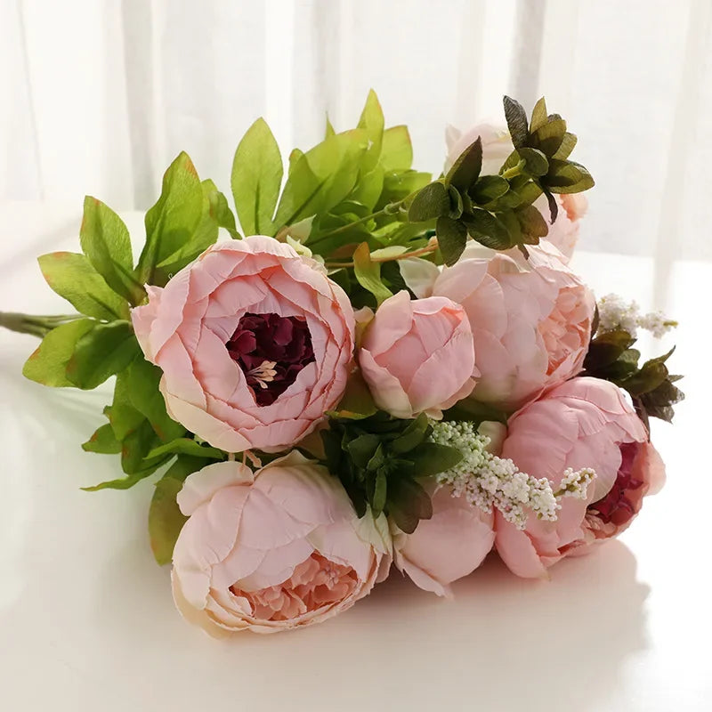 13 Heads Silk European Style Peony Bouquet Artificial Flower Rose Wedding Bride Bouquet Decor For Home Hotel Table Accessories Oasis Select A