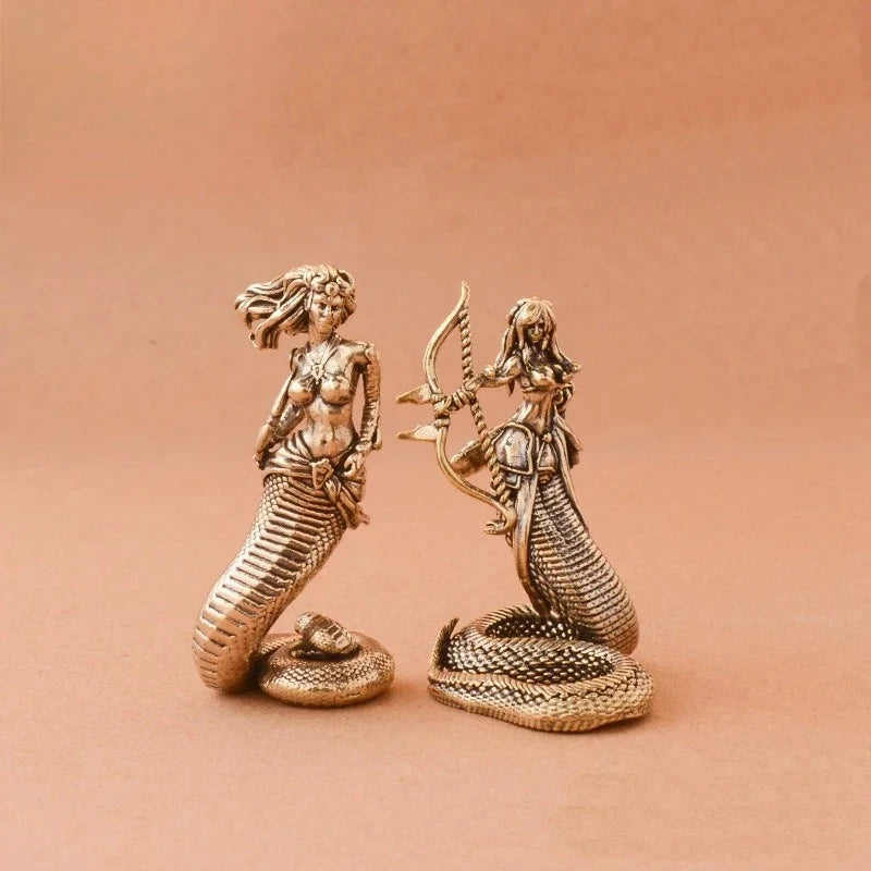 1pcs Brass Medusa Ornaments Ancient Greek Snake Women's Crafts Home Office Desktop Tea Pet Ornament Decoration Oasis Select