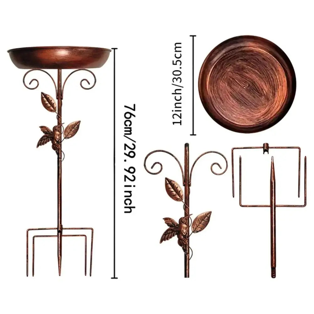 Iron Garden Birdbath Vintage Sturdy Bird Feeder Ground Plugin Large Capacity Multi Functional Bird Water Bowl Parrot Oasis Select