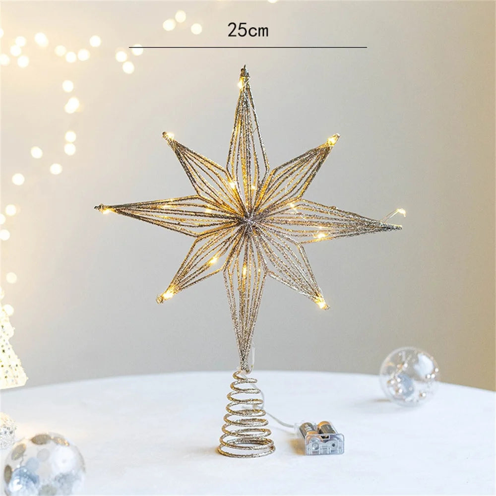 LED Christmas Tree Star Topper – Glitter Iron Ornament 20–30cm