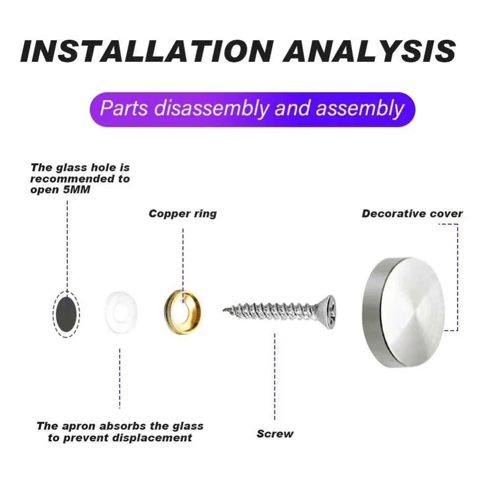 Home Improvement Stainless Steel Mirror Nails Screw Cap Silver 16/22/25mm Screws Decorative Cap Mirror Screws Fasteners Glass Oasis Select
