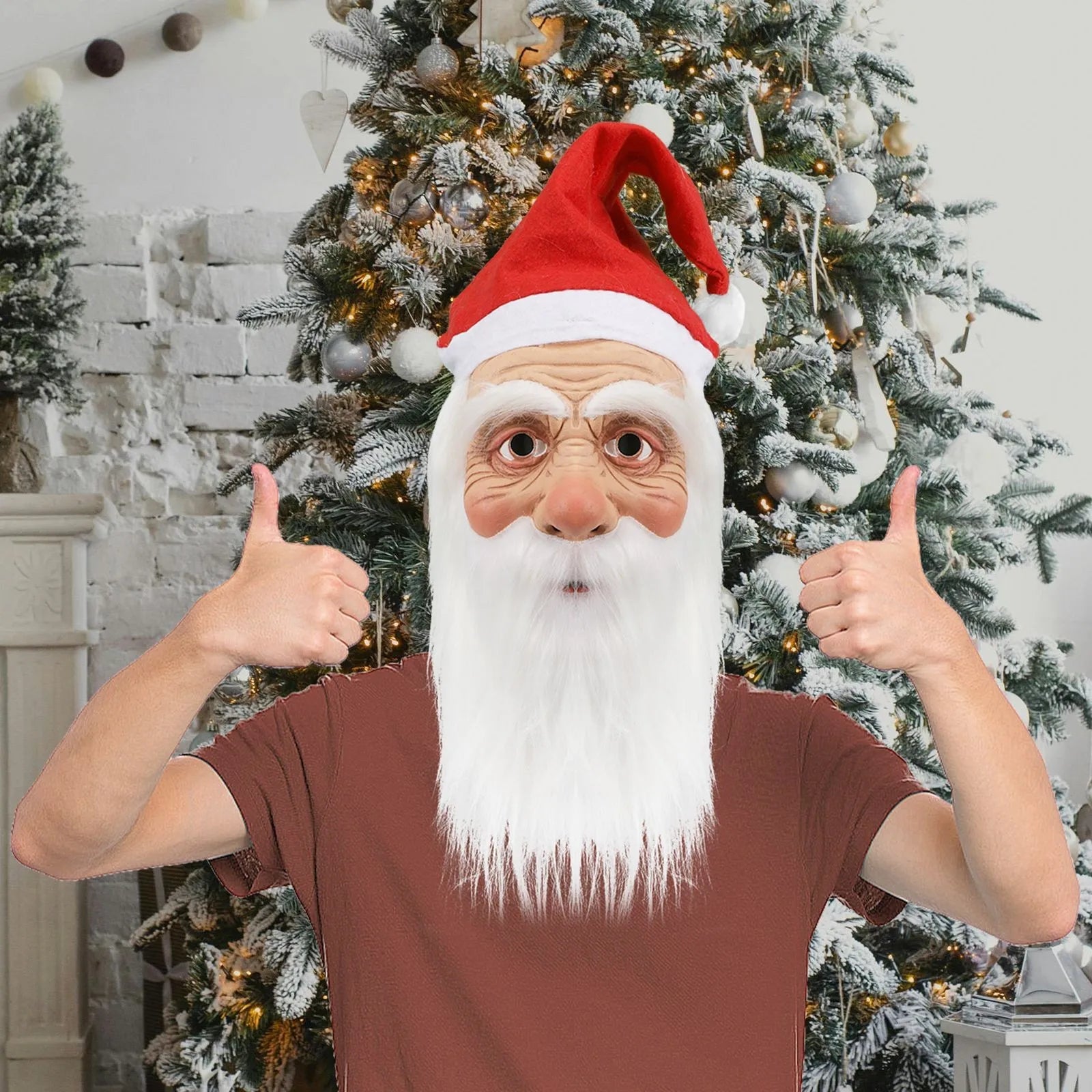 Santa Claus Full Face Latex Mask with Beard & Wig | Xmas Costume Holiday Costume Mask Oasis Select B