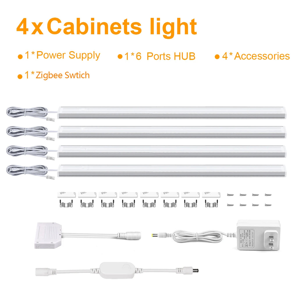 Smart Zigbee Cabinet Lighting 12V Tuya Dimmable Under Cabinet Lamp 12V 30CM 40CM 50CM LED Bar Light for Closet Wardrobe Lighting Oasis Select 4x LED Bar US Plug Warm White 40cm