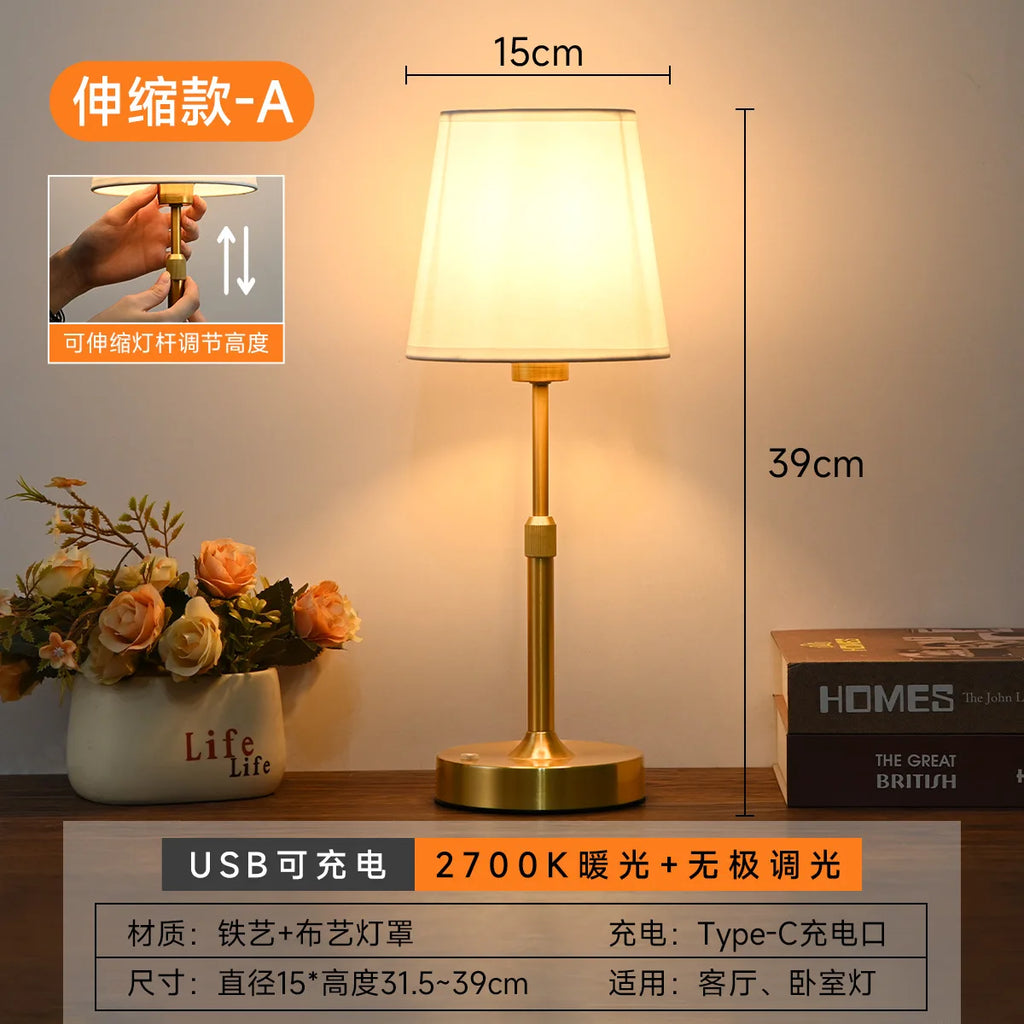 Wholesale of French Fabric Bedside Lamps, Creative Retro Charging Table Lamps, Bedroom Decorative Table Lamps Desk Lamp Oasis Select A1 (telescopic) XS
