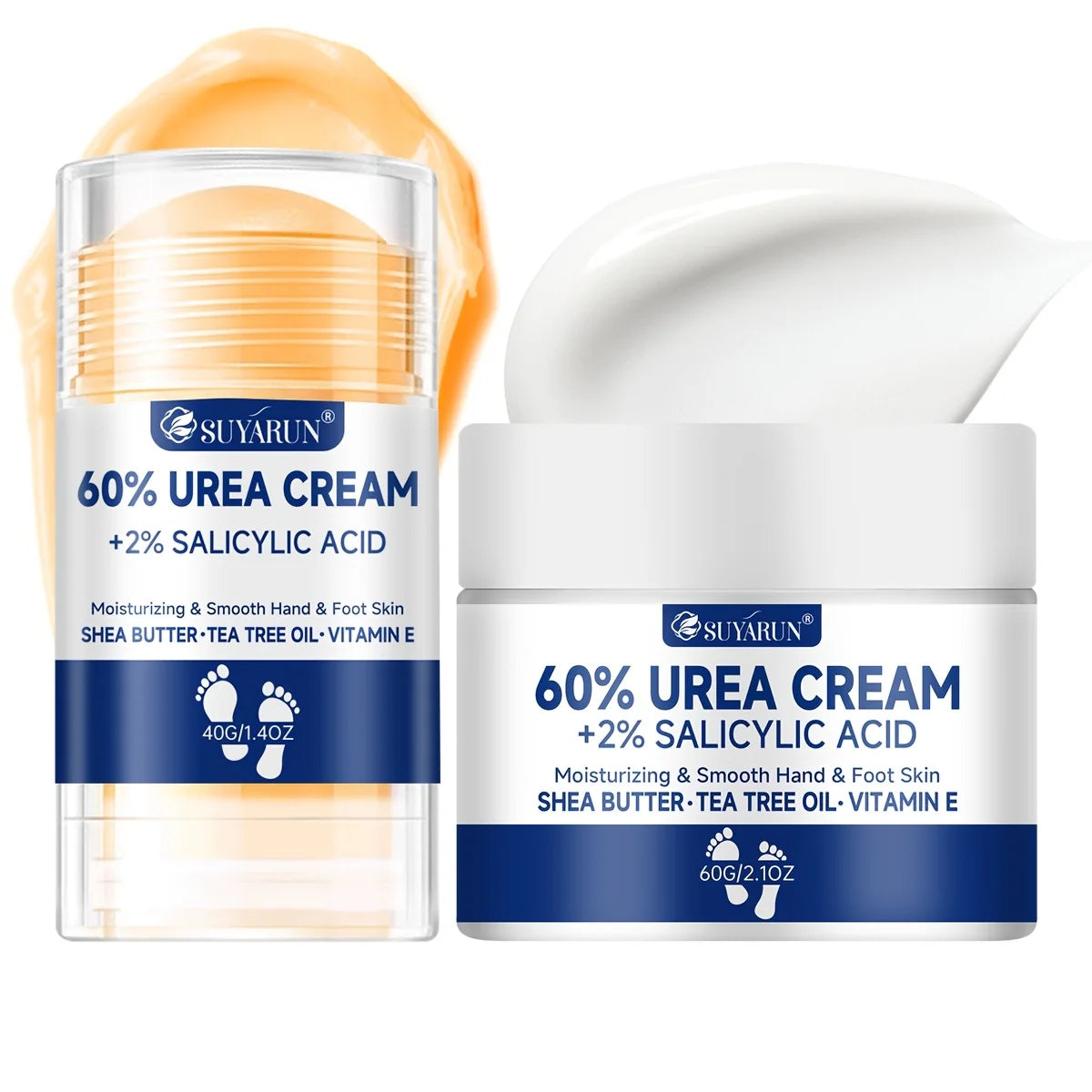SUYARUN 60% Urea Foot Cream Stick & Face Cream Combo Set - Moisturizing & Refreshing for All Skin Types, Long protect. Oasis Select 60g-40g