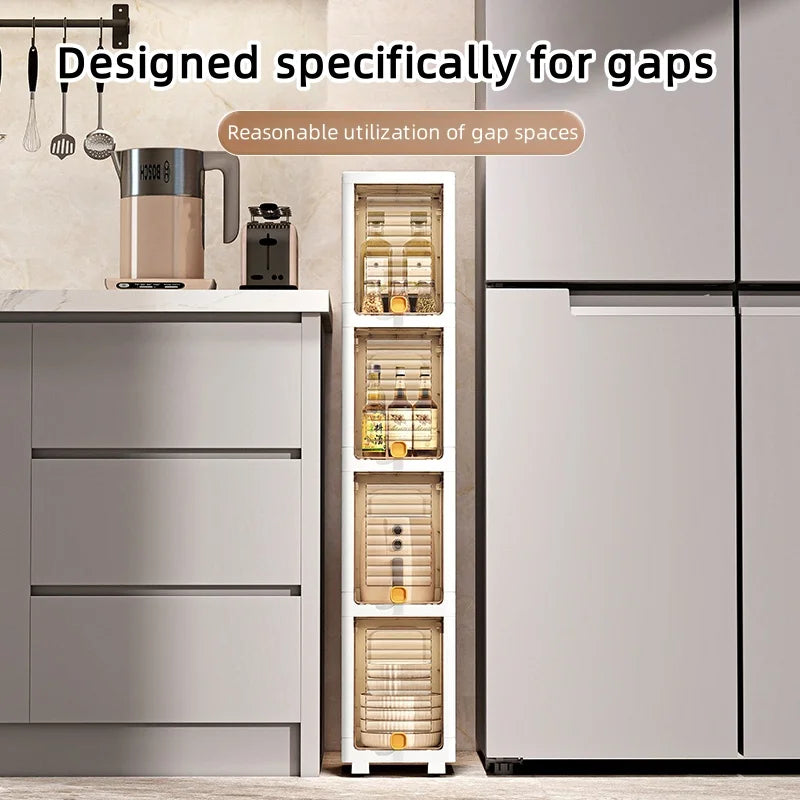 19cm Narrow Cabinet with Flip Lid Large Capacity Adjustable Shelves Organizer for Kitchen Bathroom Bedroom Living Room Oasis Select