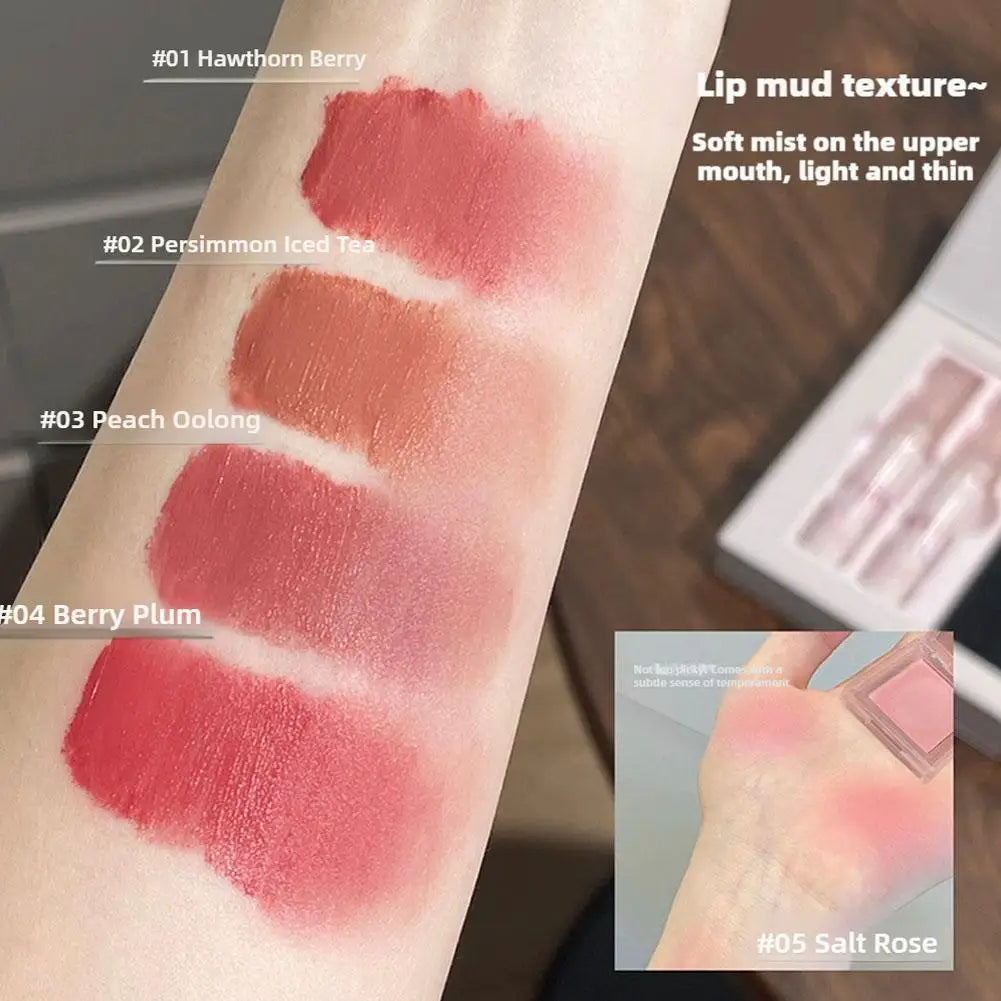Lipstick & Blush Gift Box Set – 4 Lip Muds + Powder Blusher Makeup Gift Set Oasis Select
