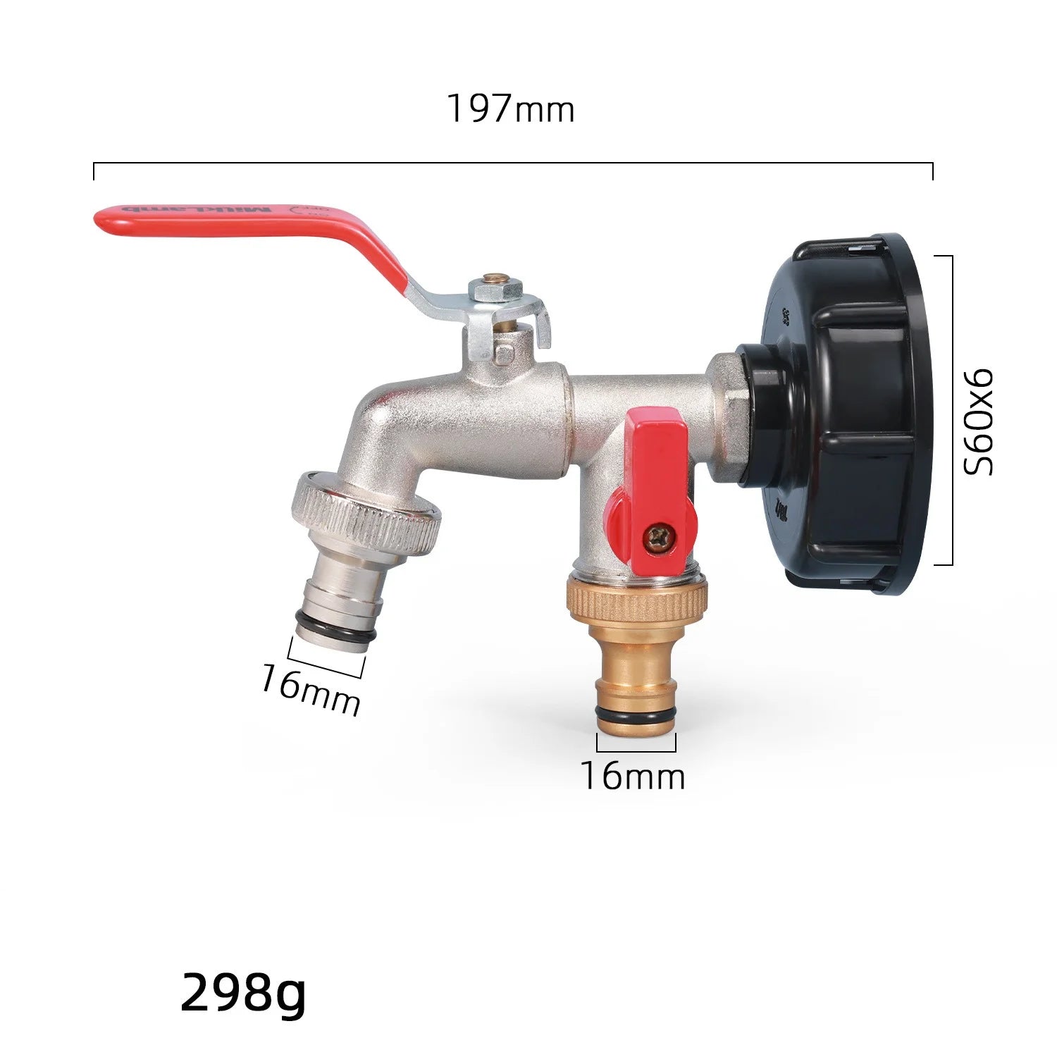 IBC Tank Tap Adapter S60*6 Coarse Thread to Brass/Alloy 16mm Quick Connect Replacement Valve Garden Home Valve Fitting Faucet Oasis Select C