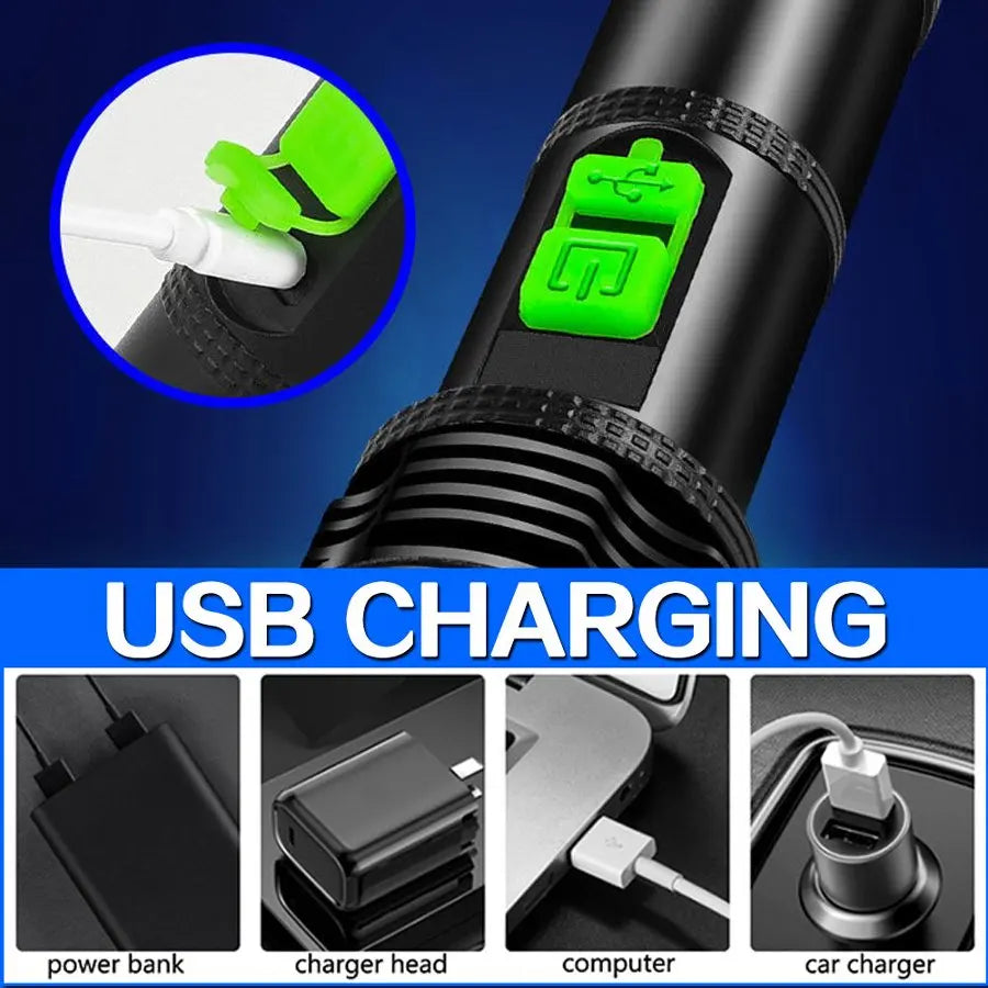 Super Bright LED Flashlight USB Rechargeable 3 Lighting Modes Portable Torch Pocket-Sized for Outdoor Camping Emergency Hiking Oasis Select