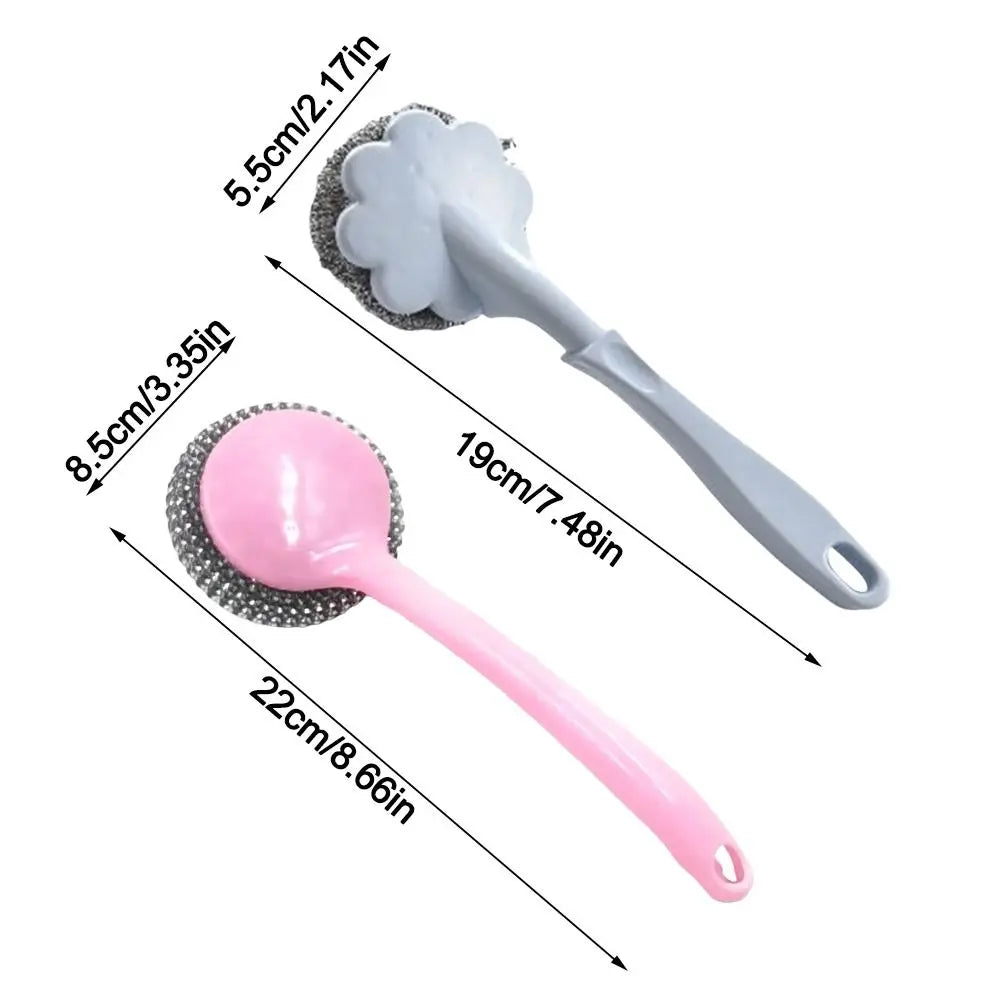 New Long Handle Cleaning Ball Oil Removal Non-stick Oil Steel Wire Ball Brush Multi-function Pot Washing Brush Kitchen Accessory Oasis Select