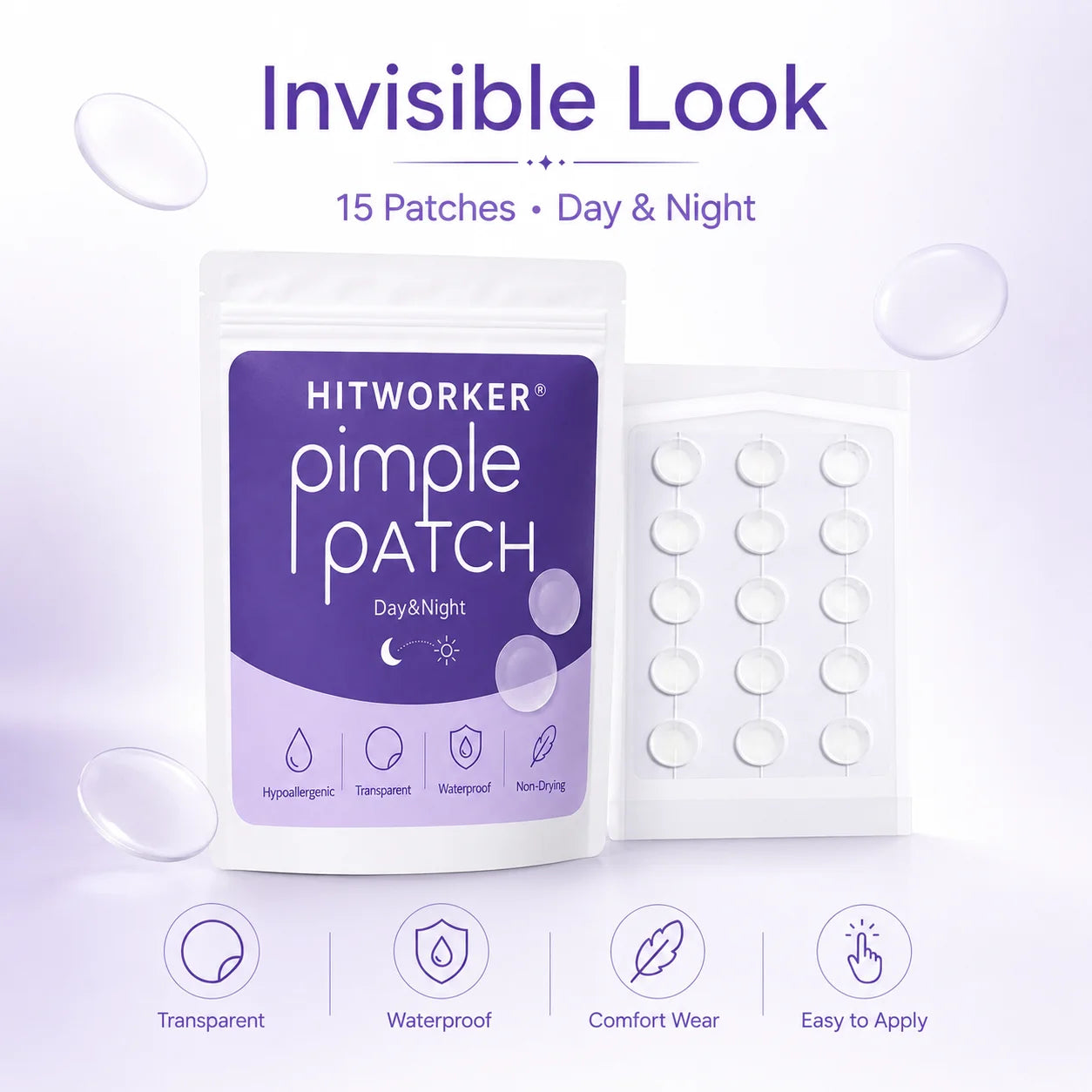 15/30/45Pcs hydrogel shaped acne patches - alcohol free, non irritating acne patches for men and women, suitable for all skin t Oasis Select