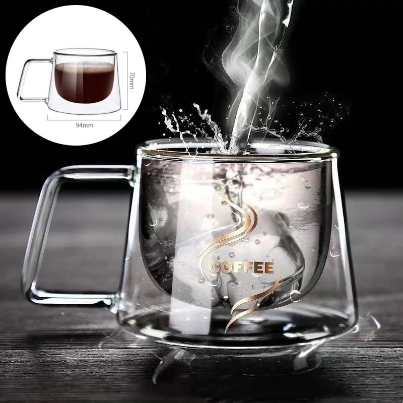 1/2PCS Double Wall Glass Coffee Mug Heat Resistant Tea Milk Juice Coffee Water Espresso Cup Thermo Insulated Cup for Household Oasis Select