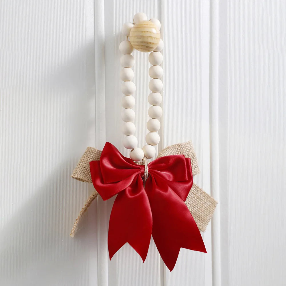Bow Creative Linen Wood Bead String Pendant Valentine's Day Home Homestay Wall Decoration Oasis Select